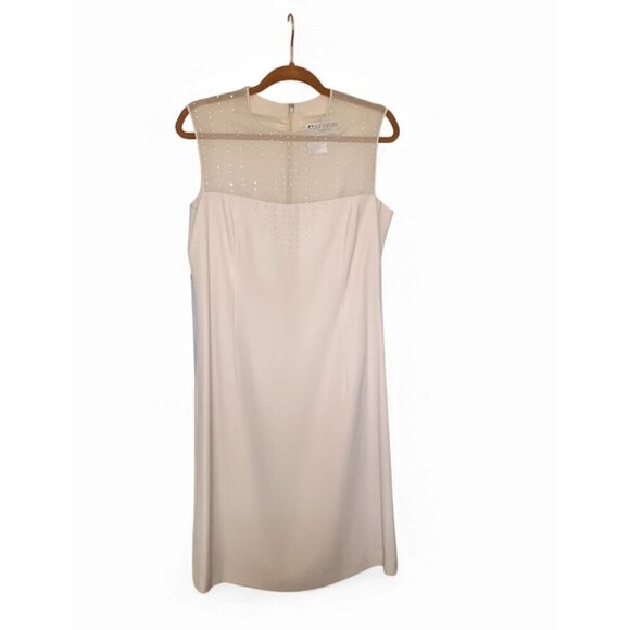 Daymor Couture Ivory Sleeveless Sheath Dress Rhinestone-Embellished Mesh Sz 12 - Picture 1 of 9
